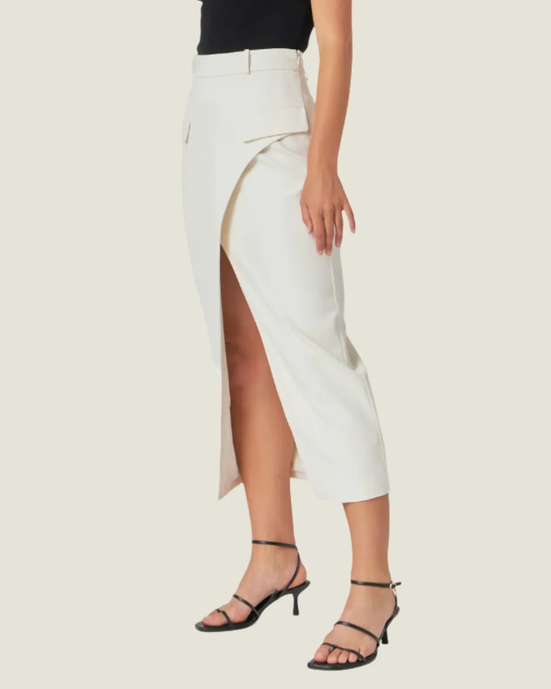 Cream Front Wrapped Pocket Maxi Skirt