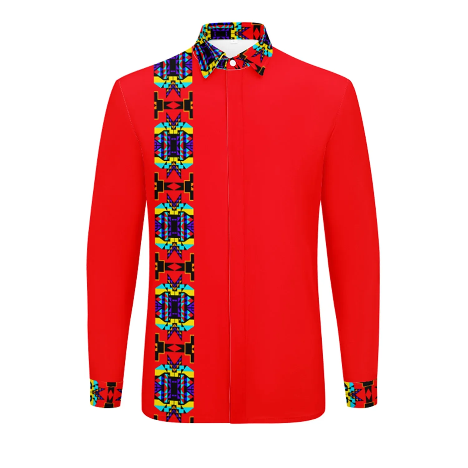 Crimson Blanket Strip Men's Long Sleeve Dress Shirt