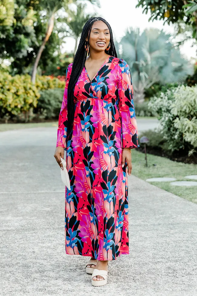 Dance The Night Away Long Sleeve Tropical Black Maxi Dress FINAL SALE