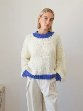 DESIREE OVERSIZE MERINO WOOL JUMPER - CREAM/ROYAL BLUE