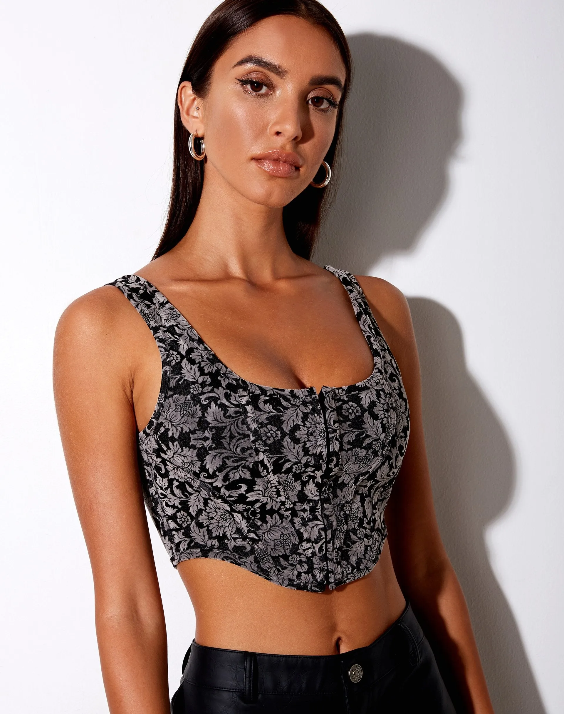 Elci Corset Top in Brocade Flock Grey