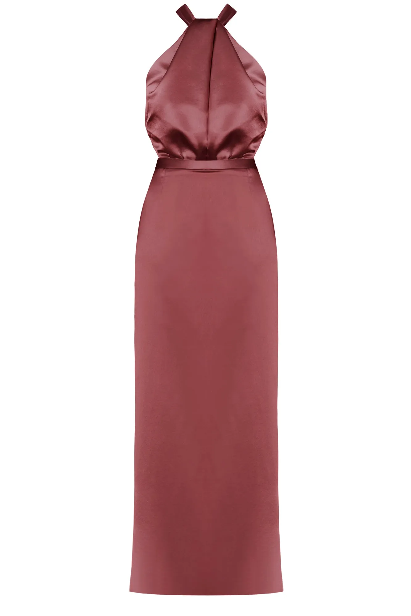 ELONA fire brick satin maxi evening gown