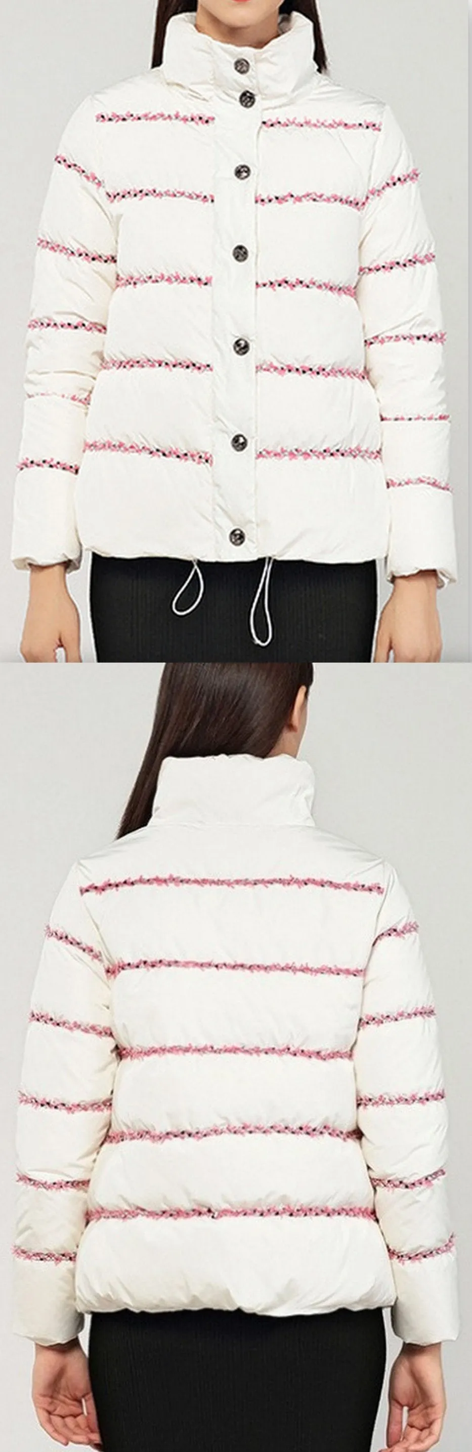 Embroidered-Trim Puffer Jacket, White