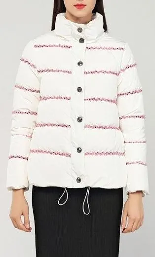 Embroidered-Trim Puffer Jacket, White