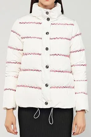 Embroidered-Trim Puffer Jacket, White