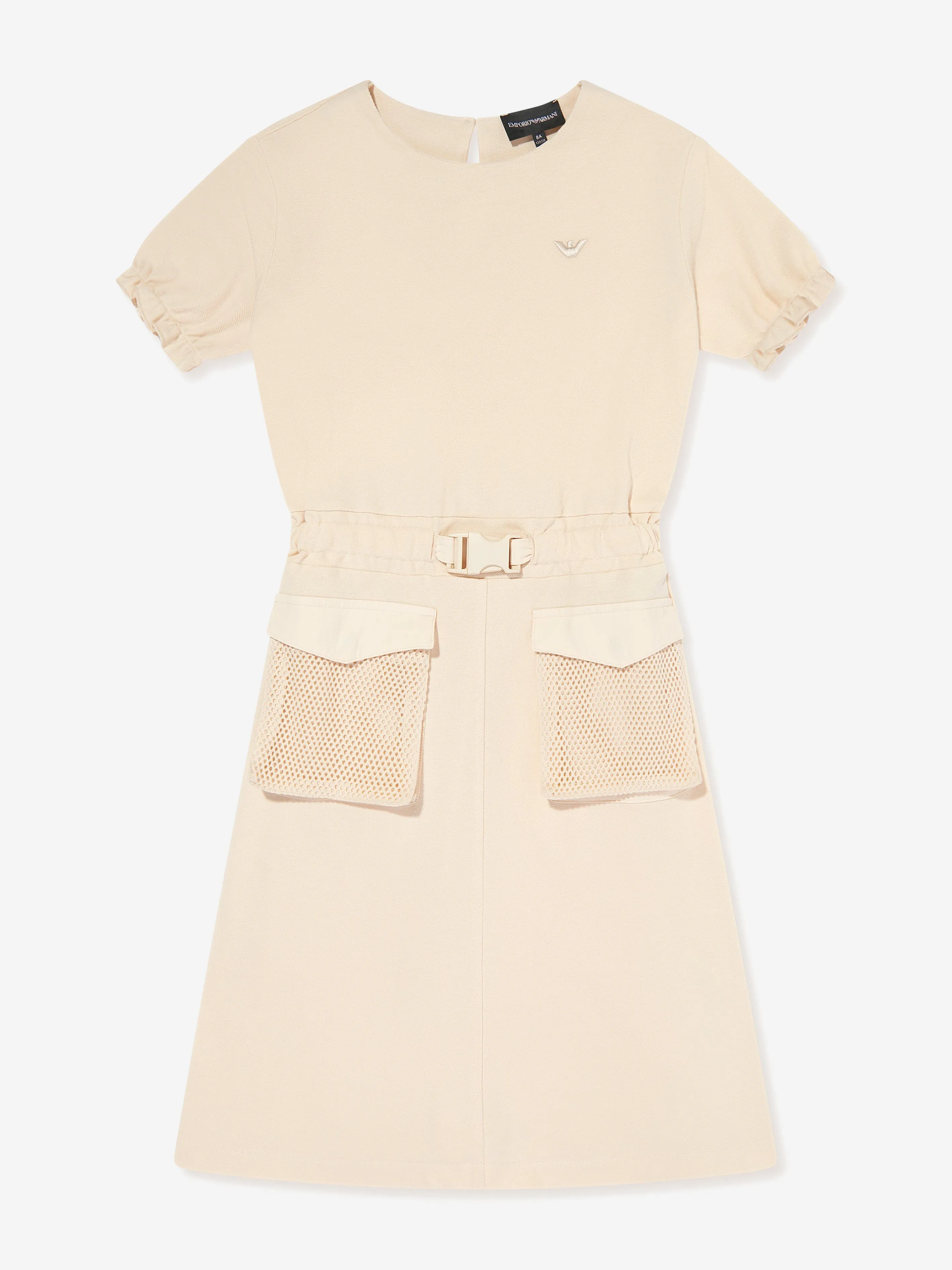 Emporio Armani Girls Pocket T-Shirt Dress in Beige