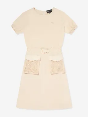 Emporio Armani Girls Pocket T-Shirt Dress in Beige