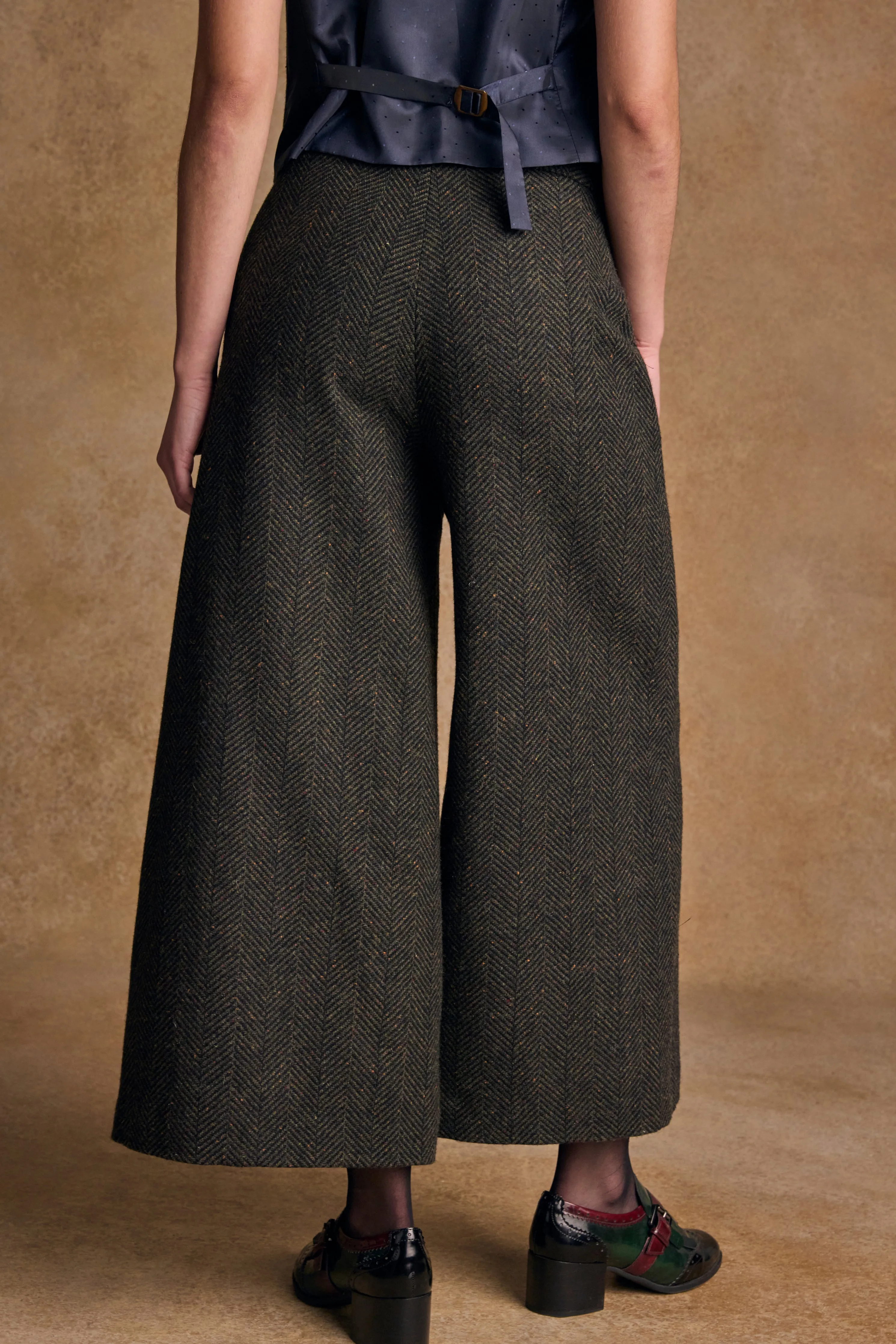 Enya Tweed Culottes - Donegal Wide Green Fleck