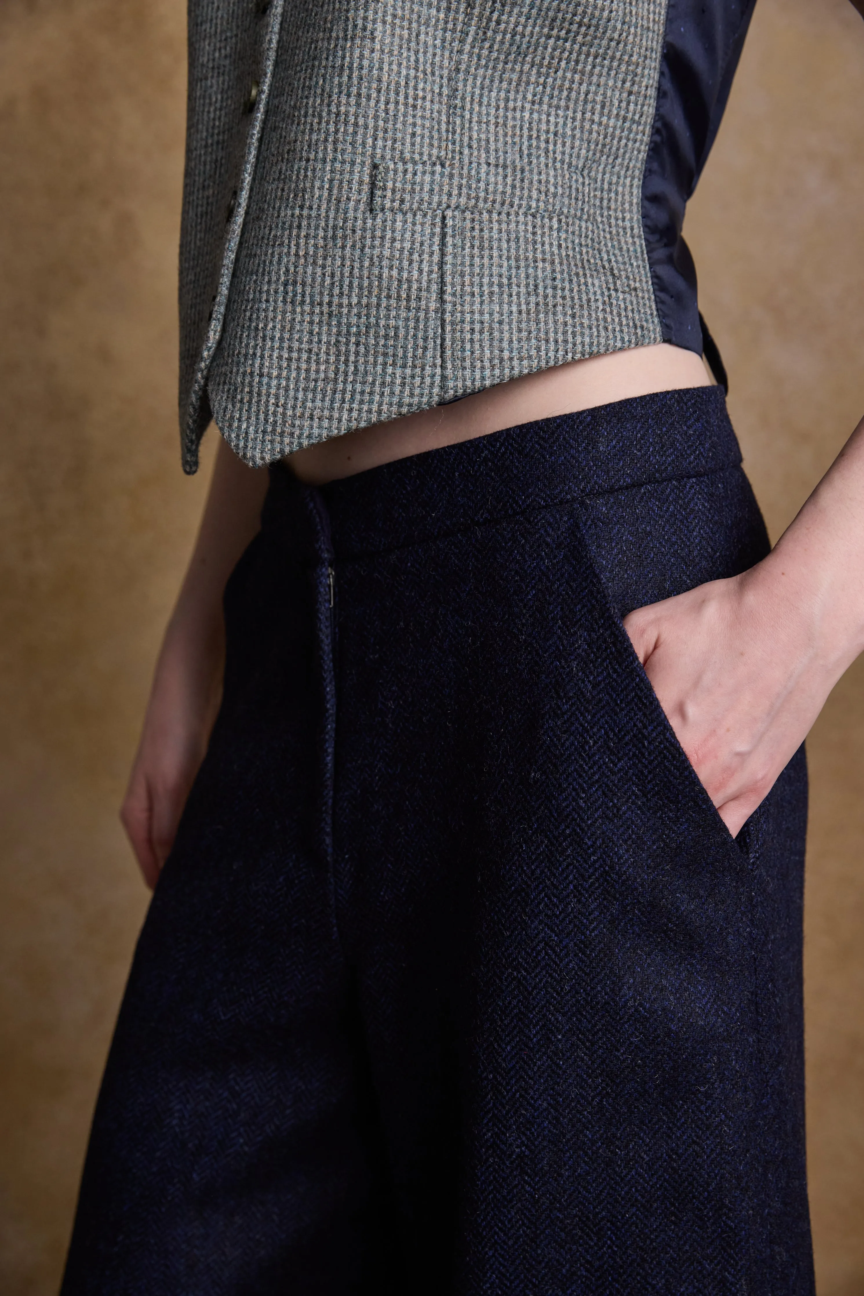 Enya Tweed Culottes - Navy Herringbone