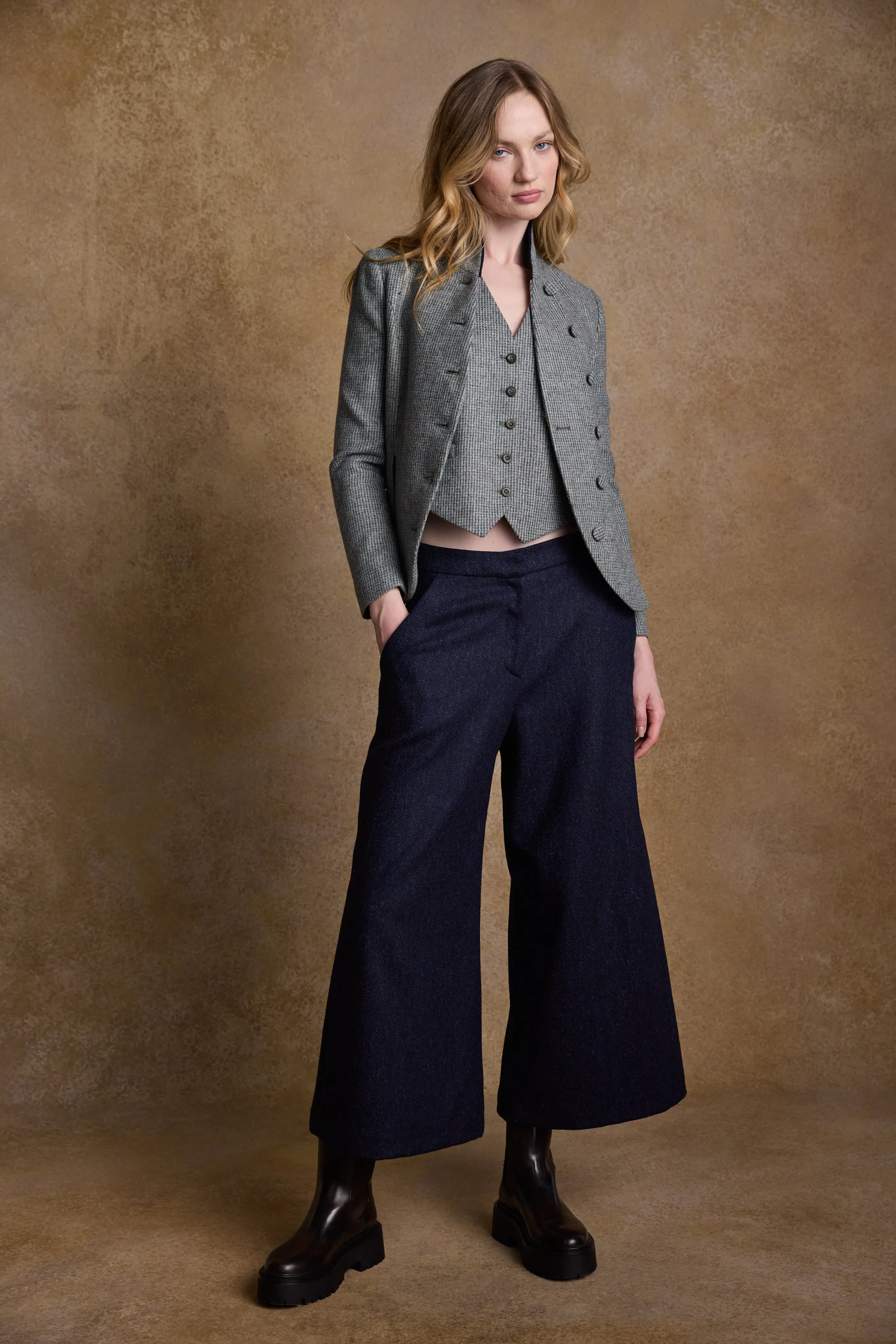 Enya Tweed Culottes - Navy Herringbone