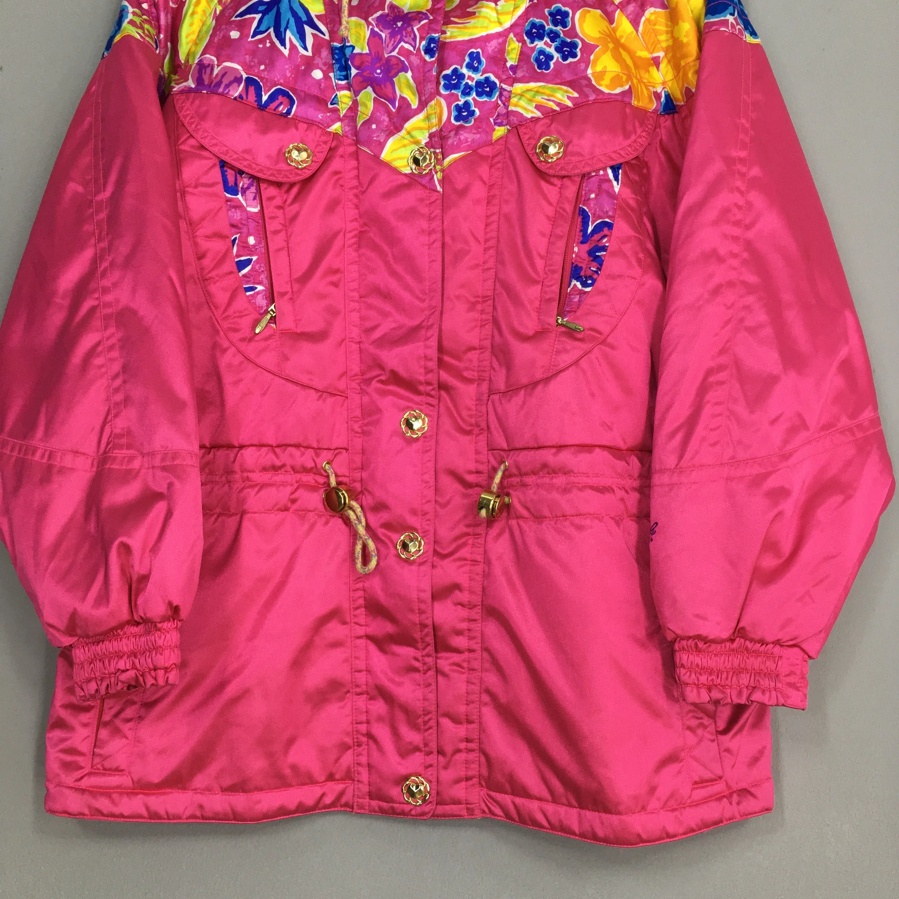 Esfeel Bomber Winter Floral Pop Art Pink Jacket Large