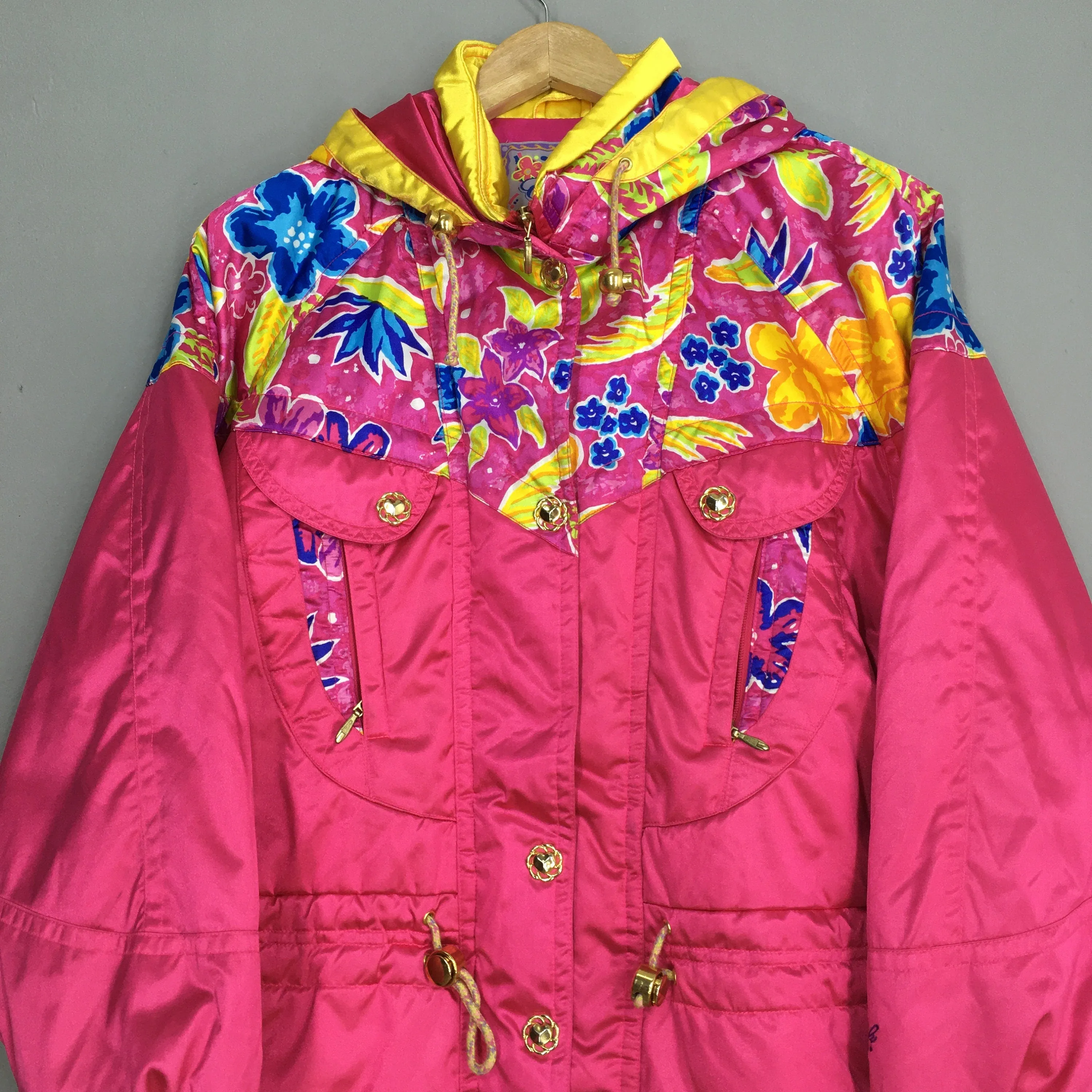 Esfeel Bomber Winter Floral Pop Art Pink Jacket Large