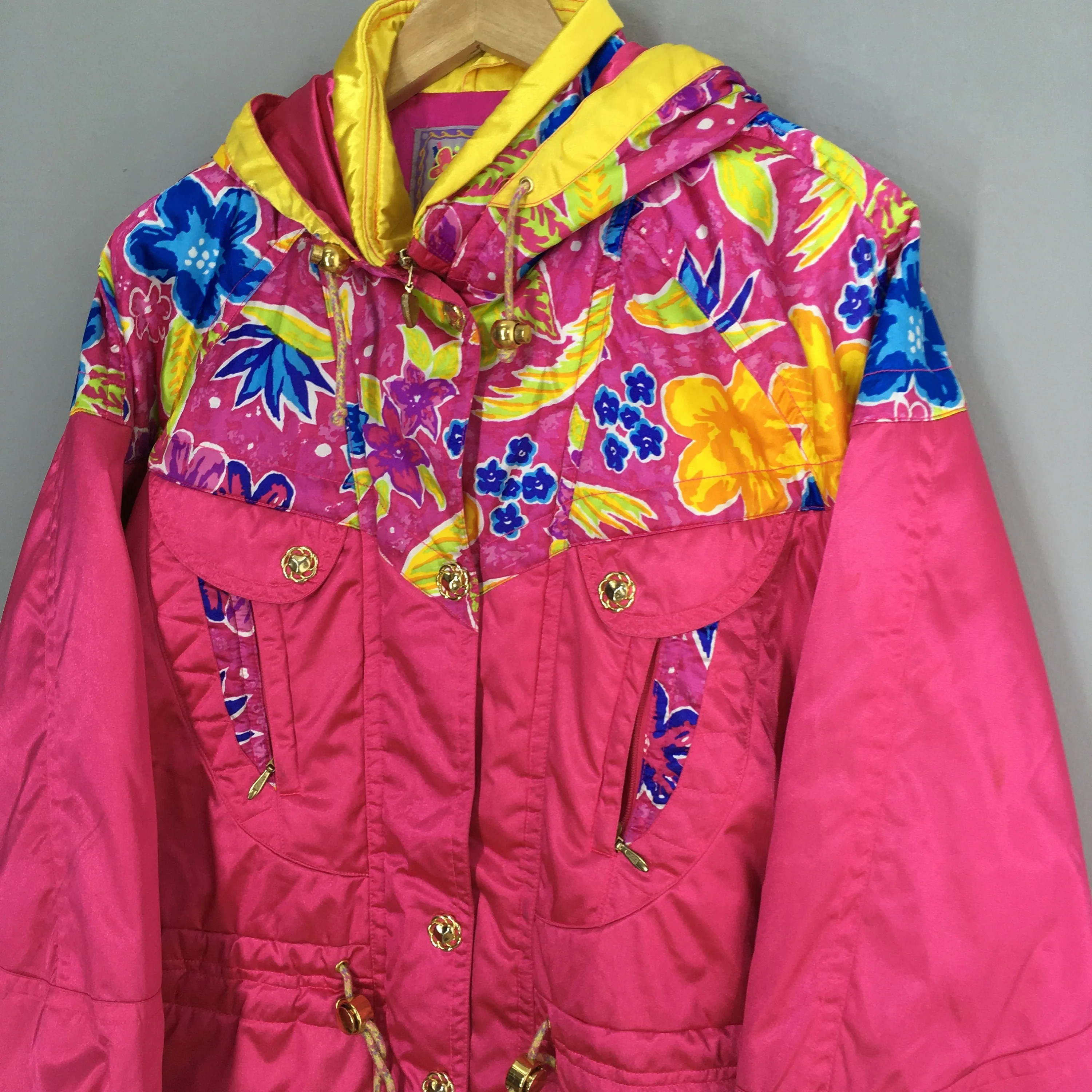 Esfeel Bomber Winter Floral Pop Art Pink Jacket Large