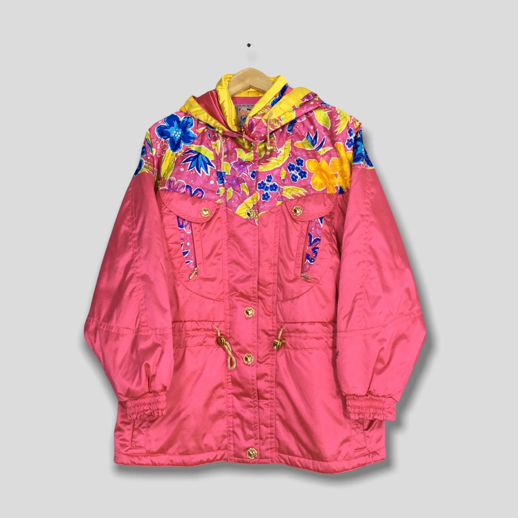 Esfeel Bomber Winter Floral Pop Art Pink Jacket Large