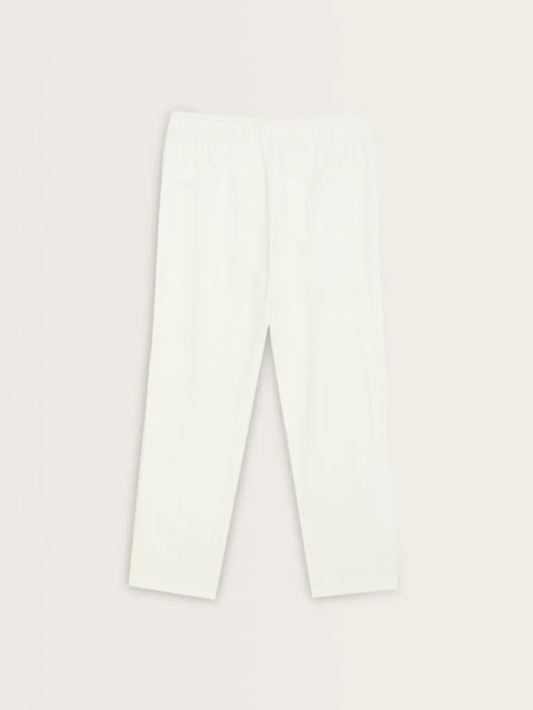 ETA White Textured Relaxed-Fit Mid-Rise Cotton-Blend Chinos