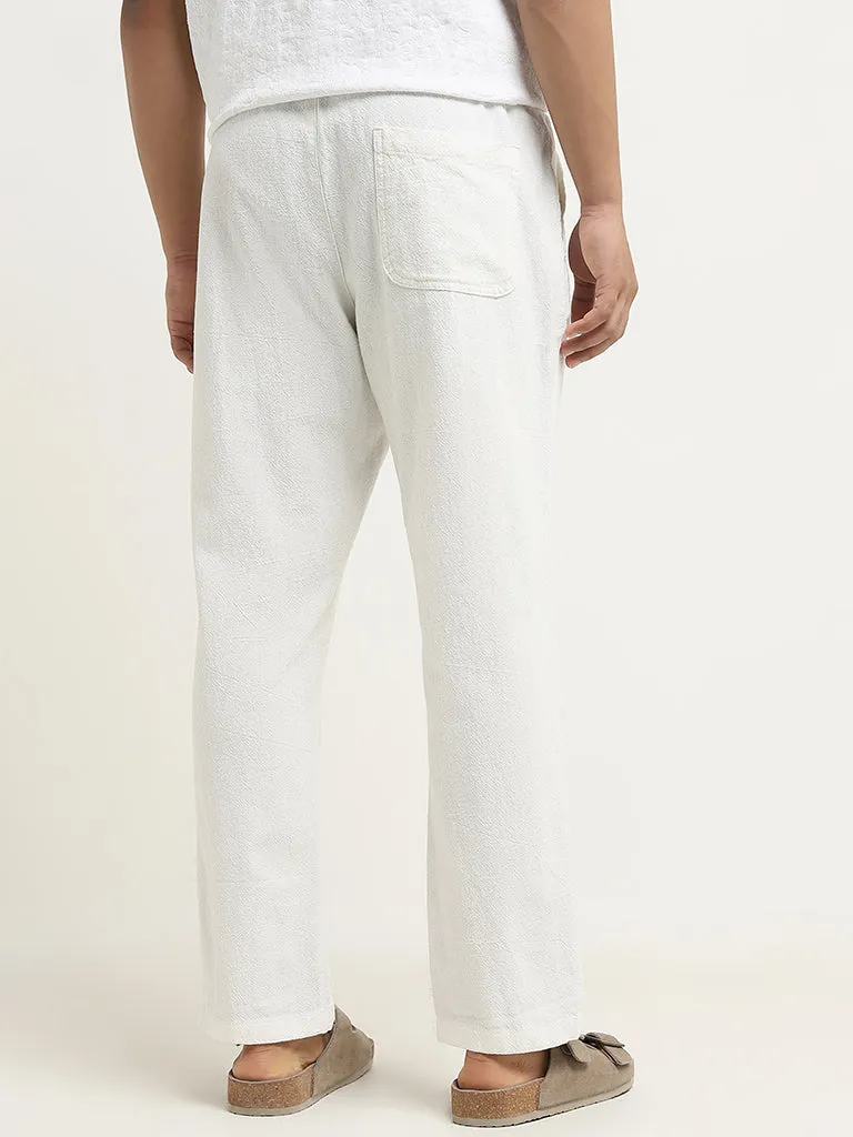 ETA White Textured Relaxed-Fit Mid-Rise Cotton-Blend Chinos