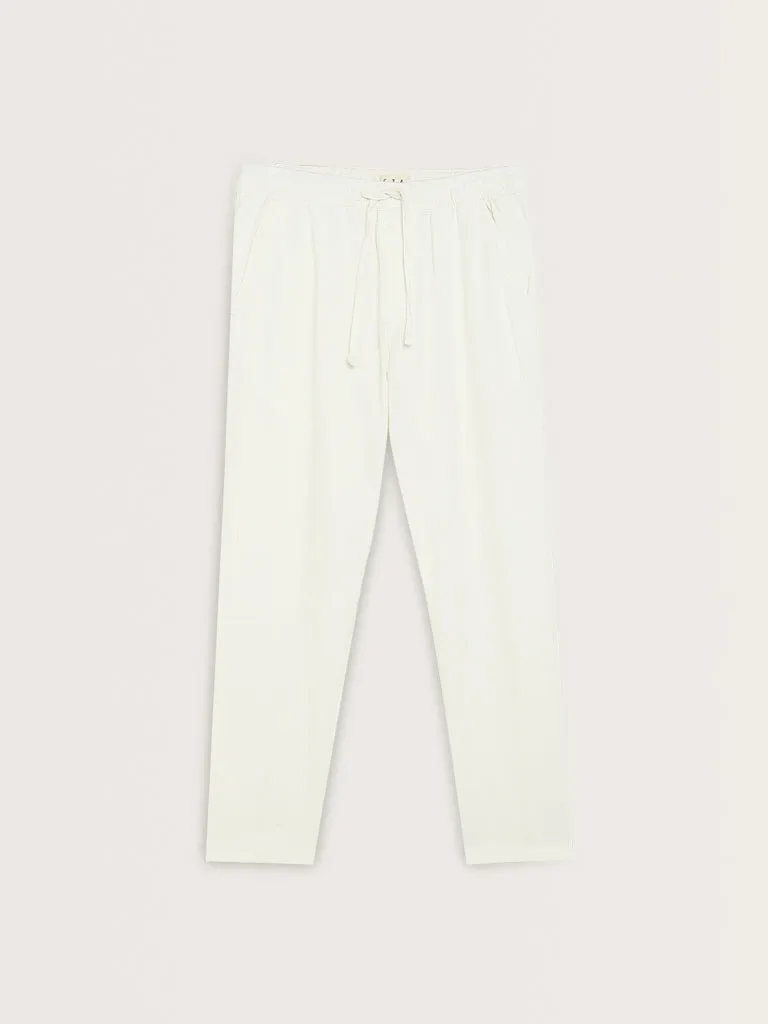 ETA White Textured Relaxed-Fit Mid-Rise Cotton-Blend Chinos