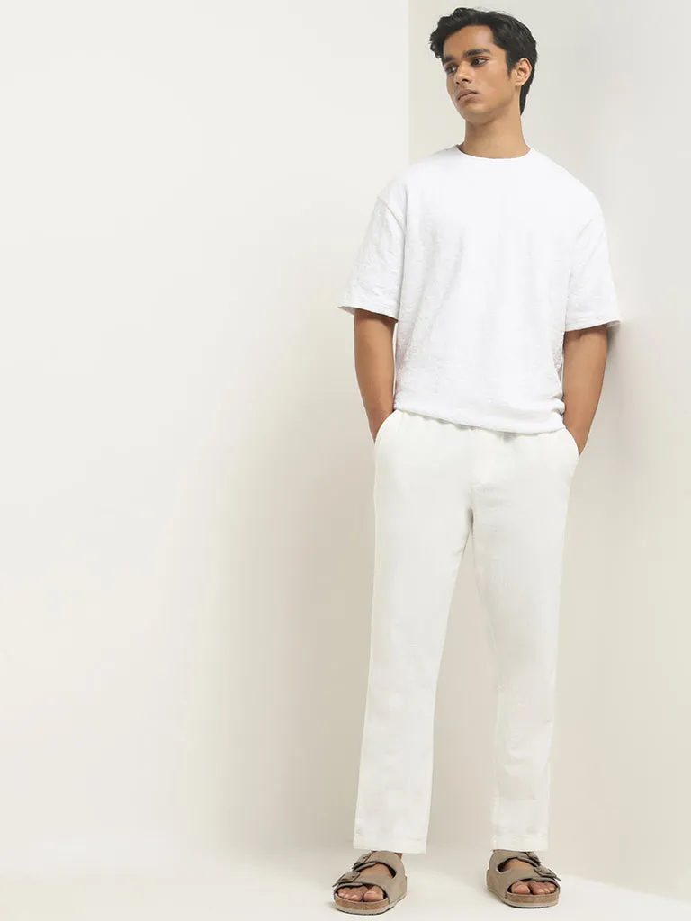 ETA White Textured Relaxed-Fit Mid-Rise Cotton-Blend Chinos