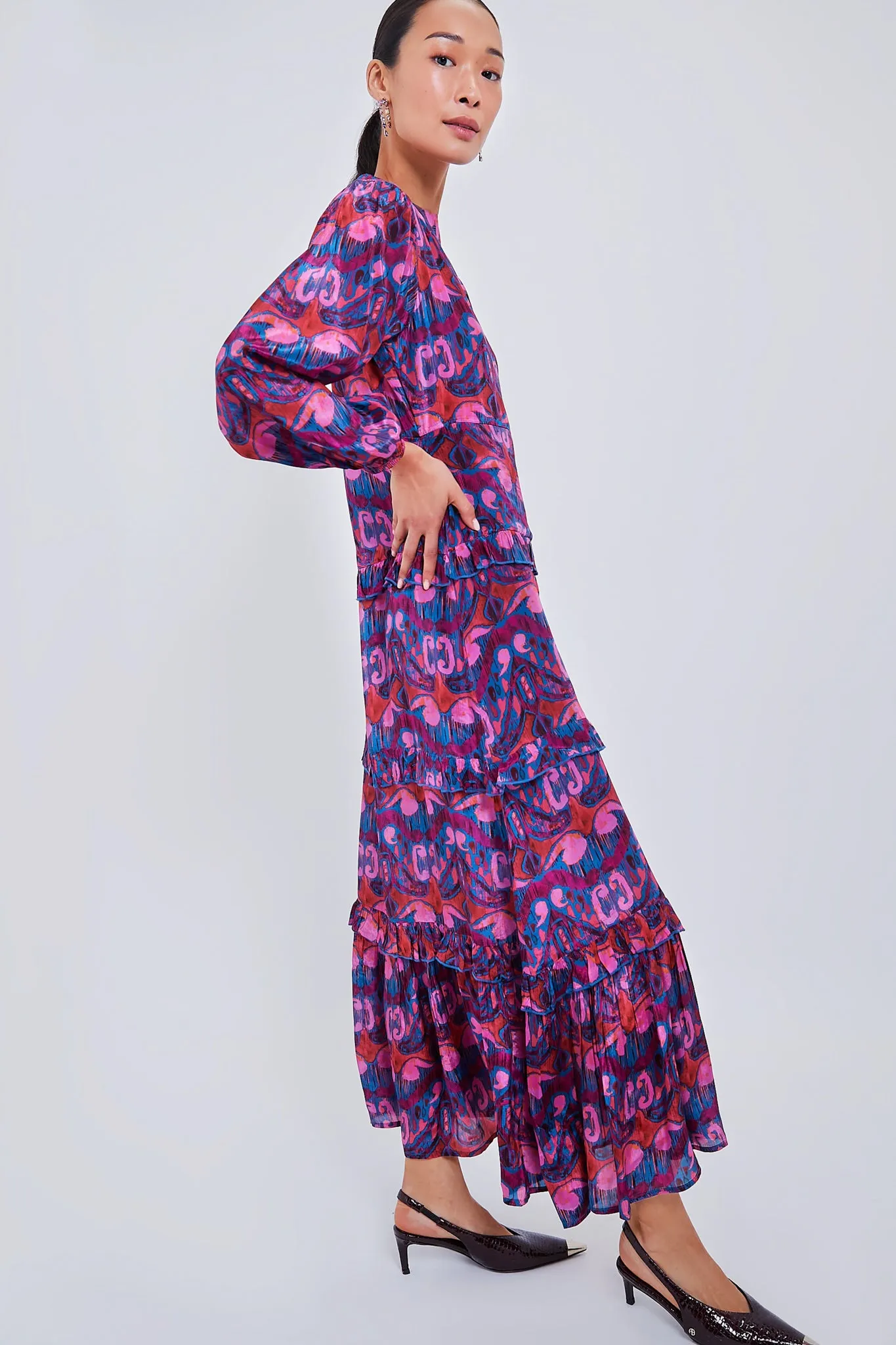 Exclusive Blue Kazak Mock Neck Maxi Dress