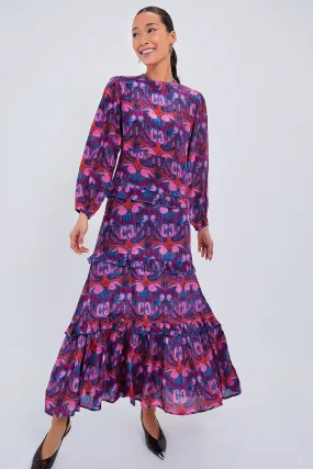 Exclusive Blue Kazak Mock Neck Maxi Dress