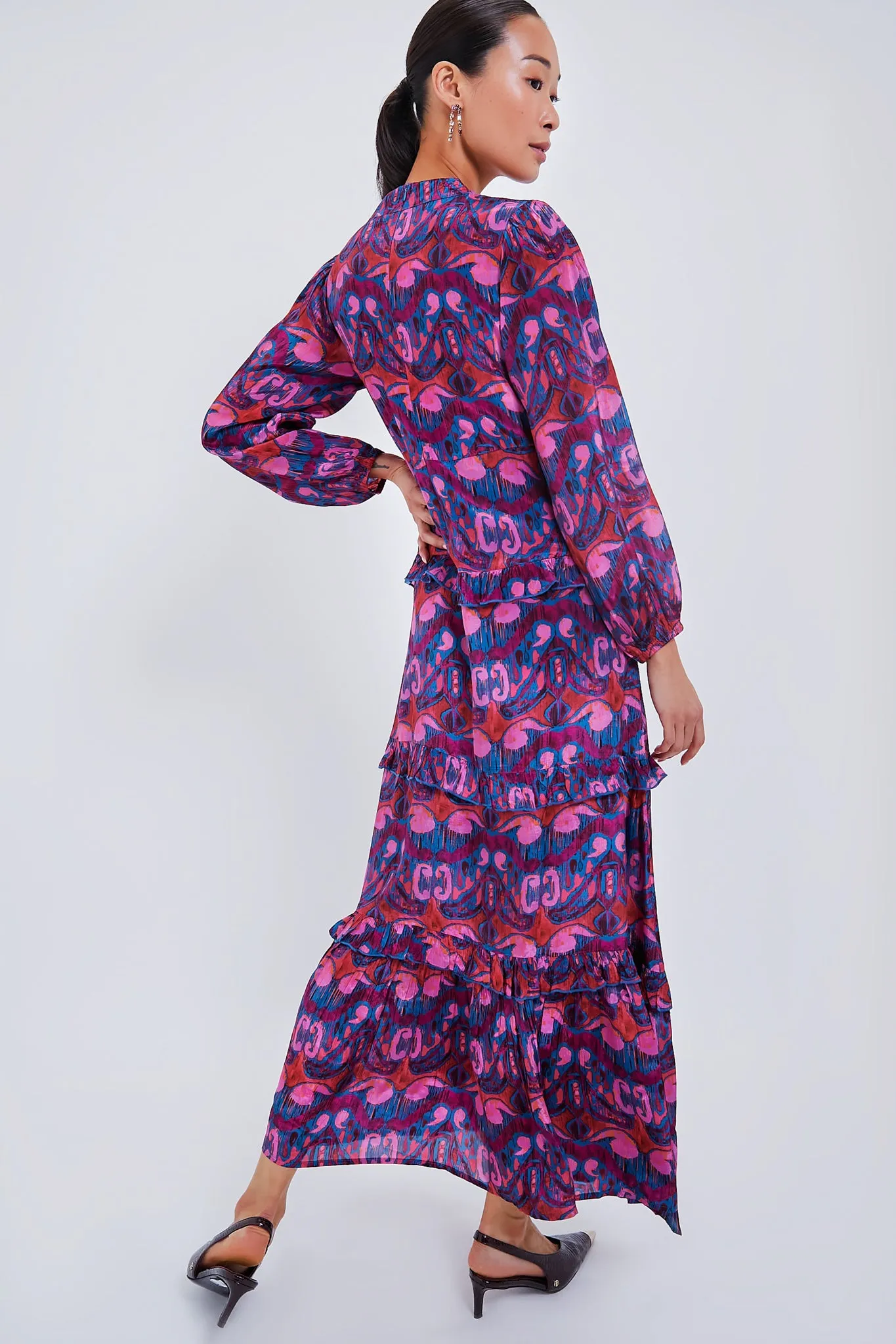 Exclusive Blue Kazak Mock Neck Maxi Dress