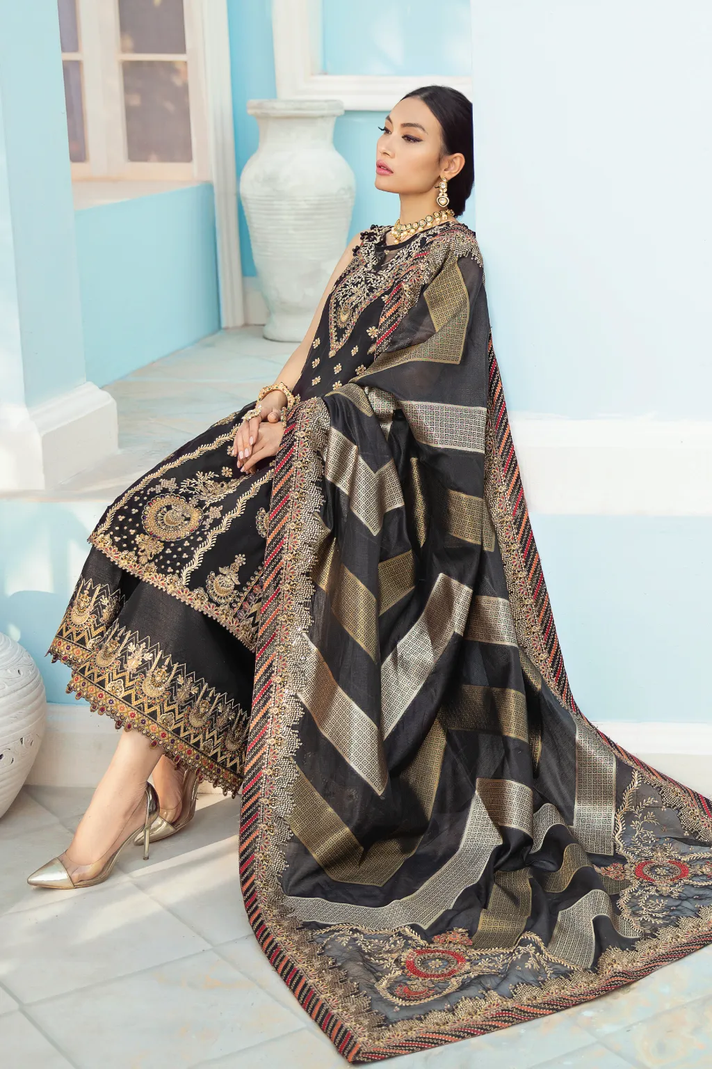 Fancy Black Salwar Kameez in Premium Chiffon #PF468