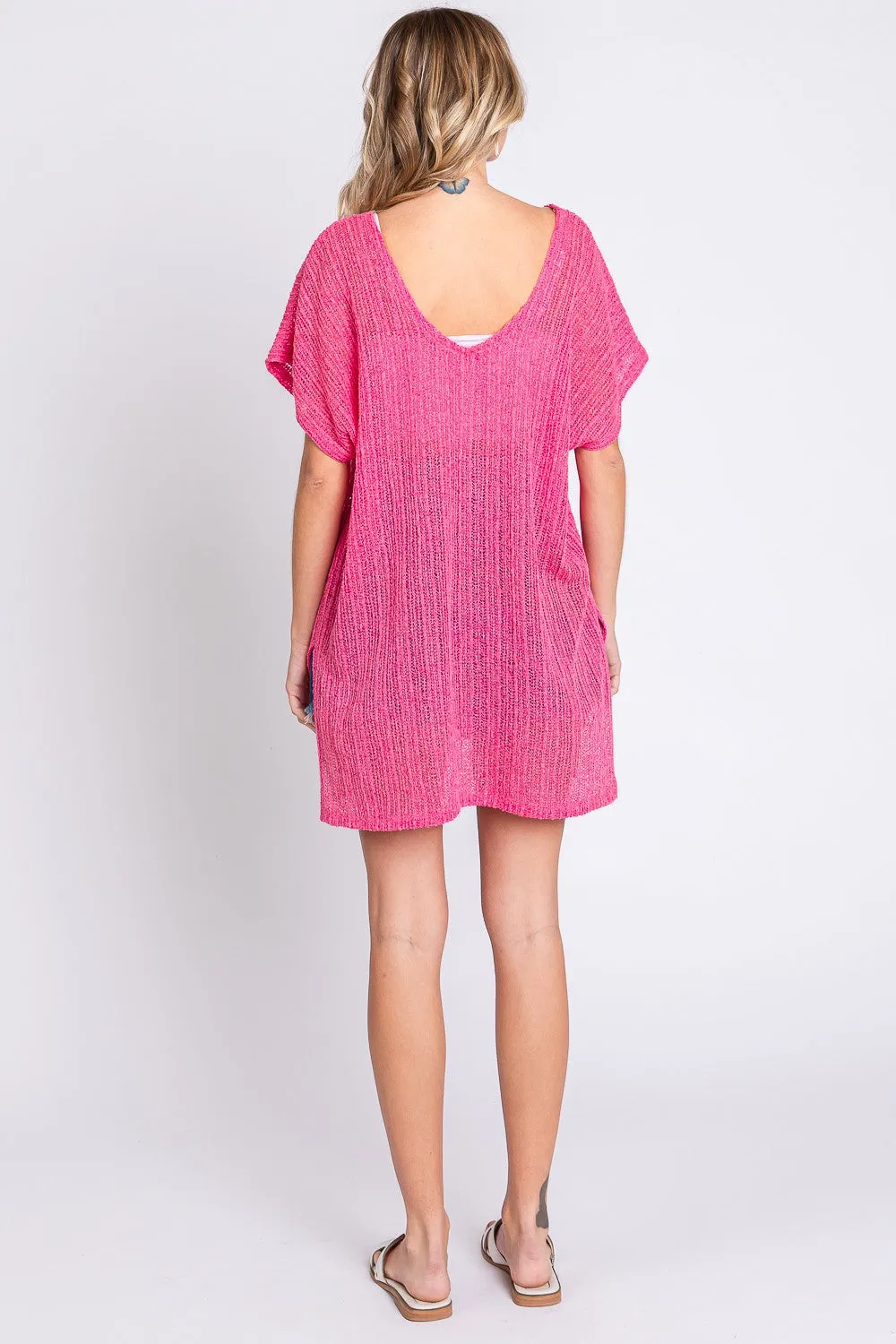 GeeGee Short Sleeve Side Slit Knit Cover Up Dress