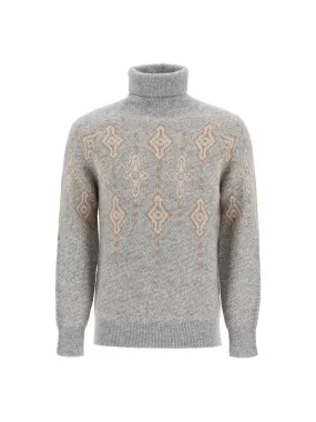 Geometric Jacquard Turtleneck Sweater