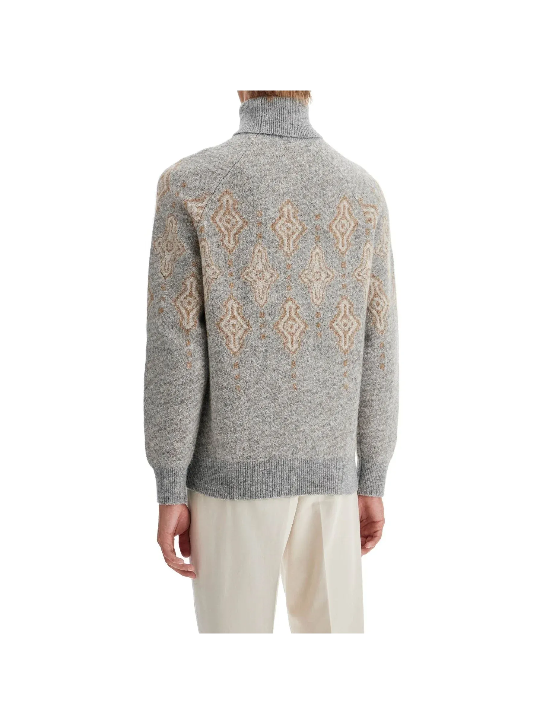 Geometric Jacquard Turtleneck Sweater