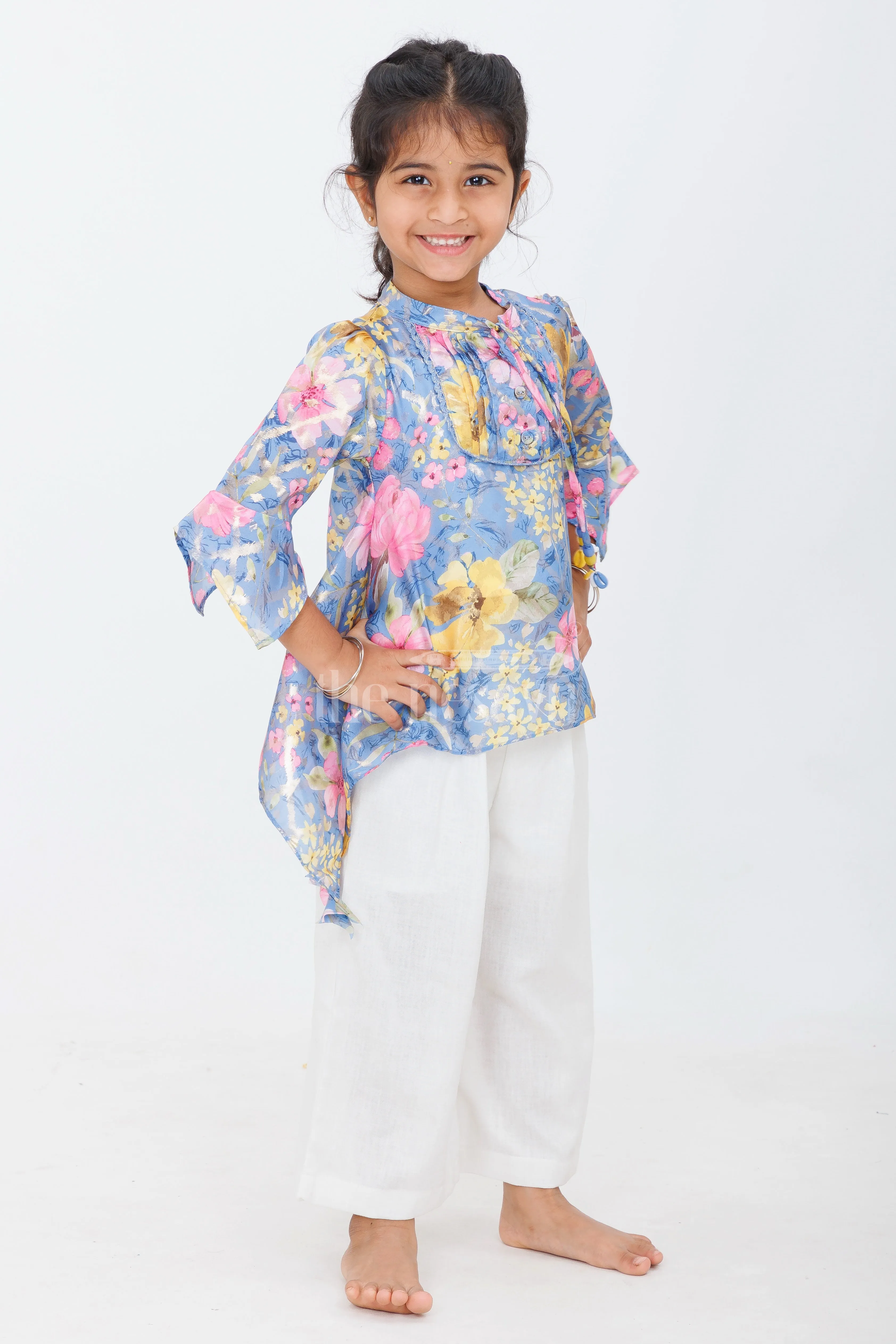 Girls Floral Printed Cropped Top with White Culottes and Camisole for Summer Picnics and Playdates