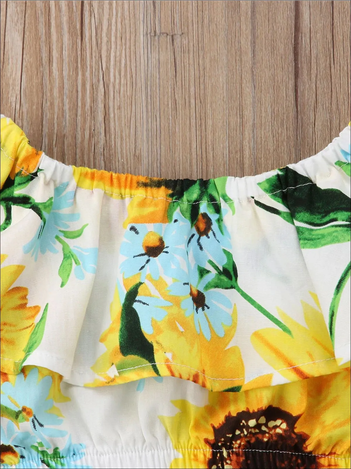 Girls Sunflower Print  Ruffled Off Shoulder Crop Top And Maxi Skirt