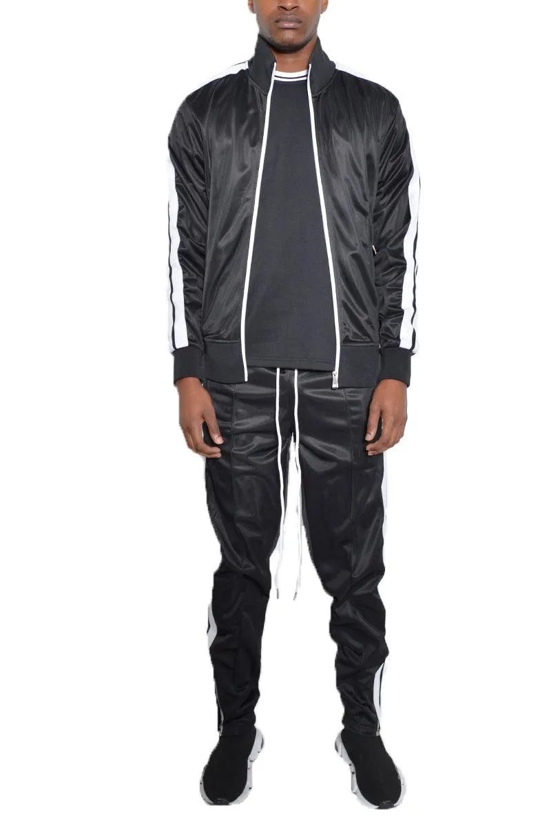 Grey Striped Tape Front Pleat Track Suit