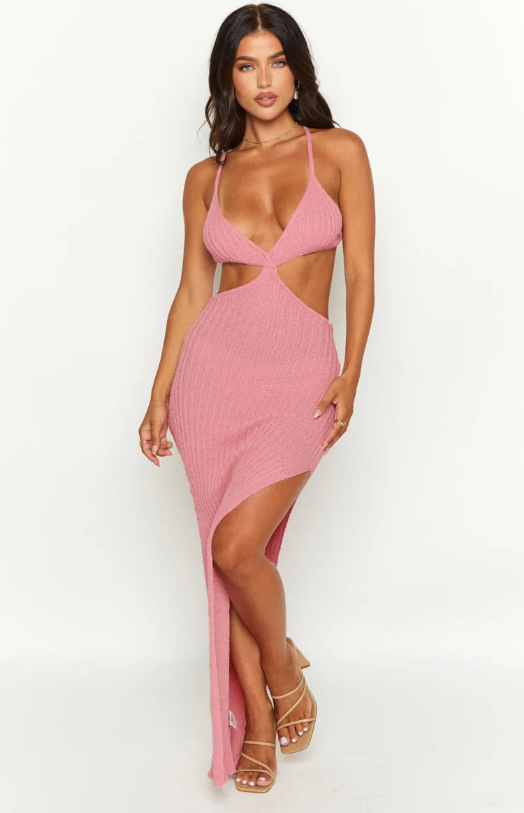 Hallie Pink Knit Cut Out Midi Dress