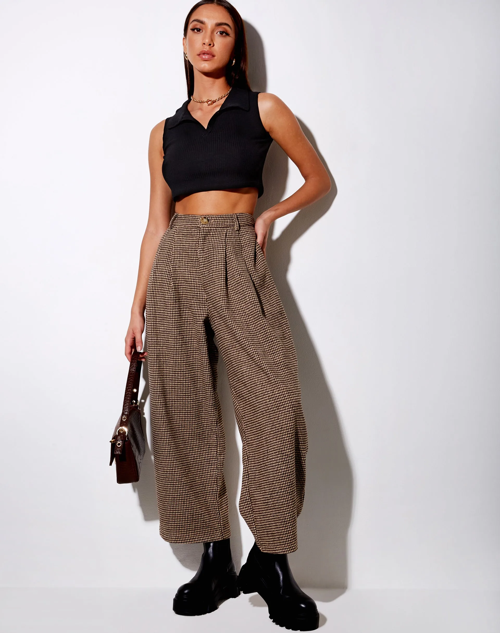 Hatta Culotte Trouser in Houndstooth Brown