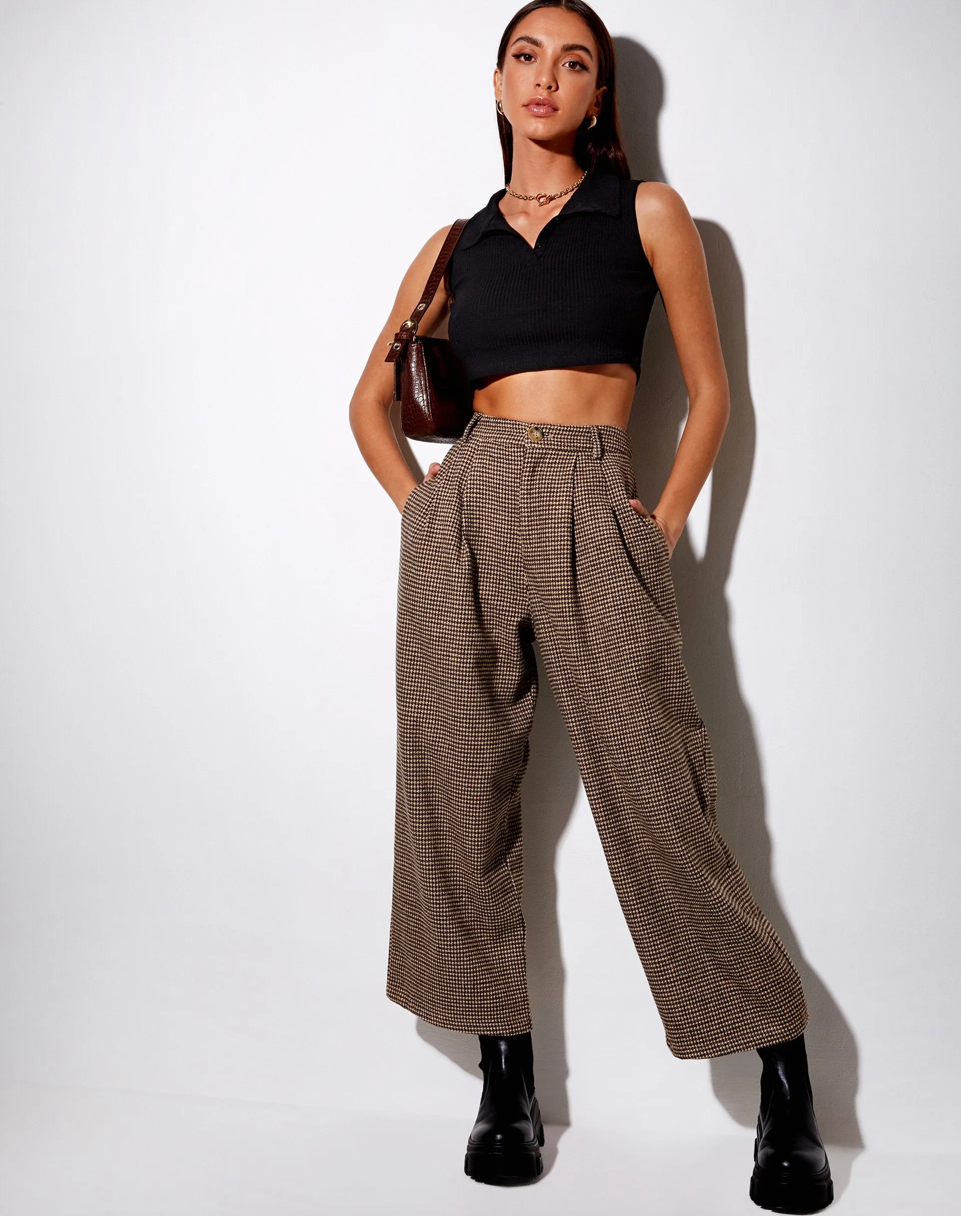 Hatta Culotte Trouser in Houndstooth Brown