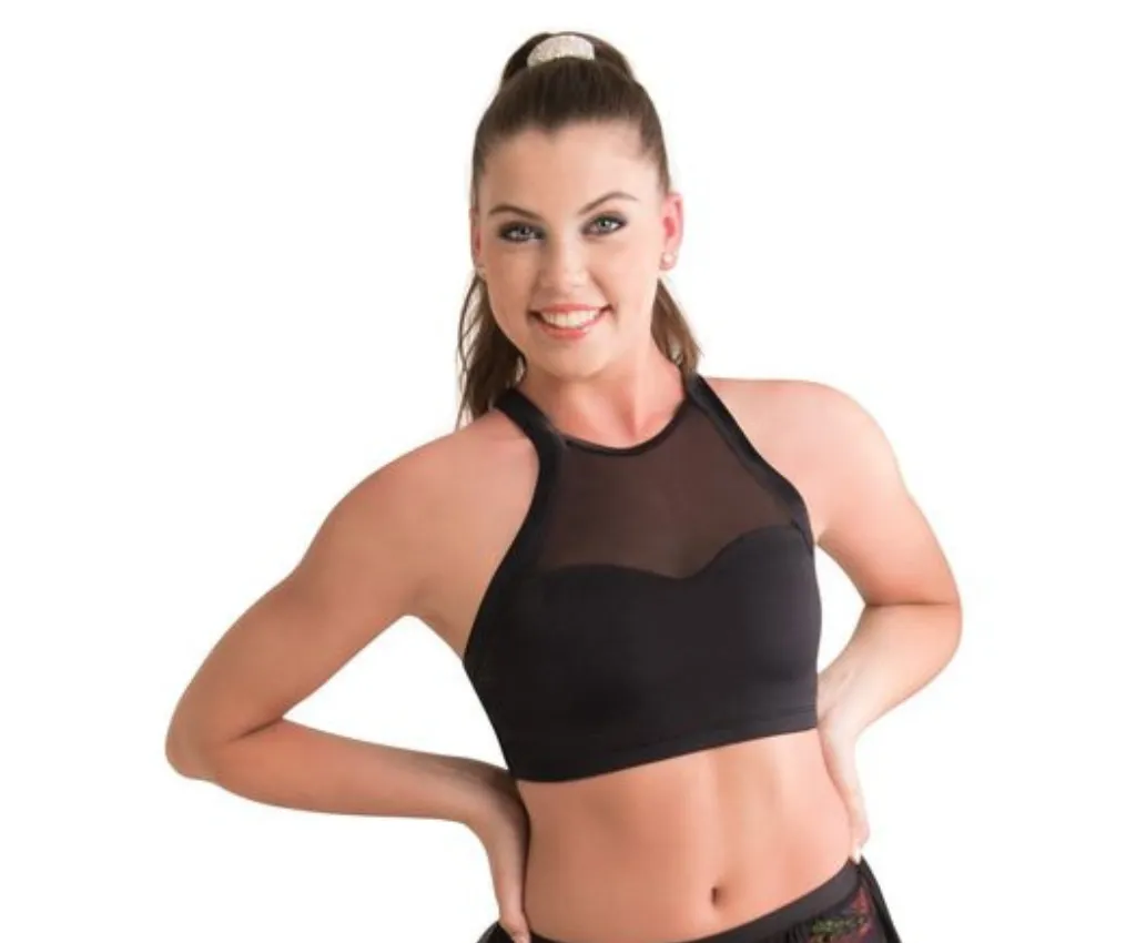 High Neck Mesh Yoke Crop Top