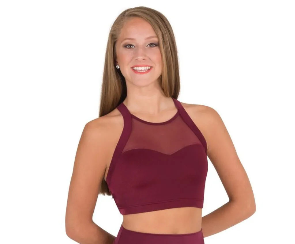 High Neck Mesh Yoke Crop Top