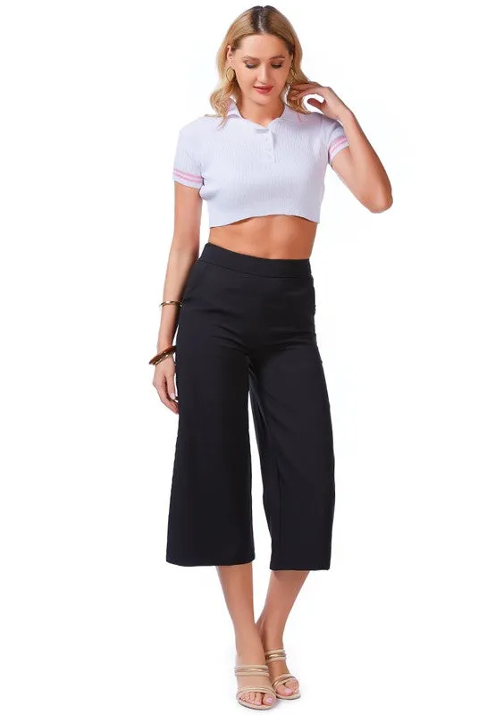 High Rise Cropped Culottes Trousers