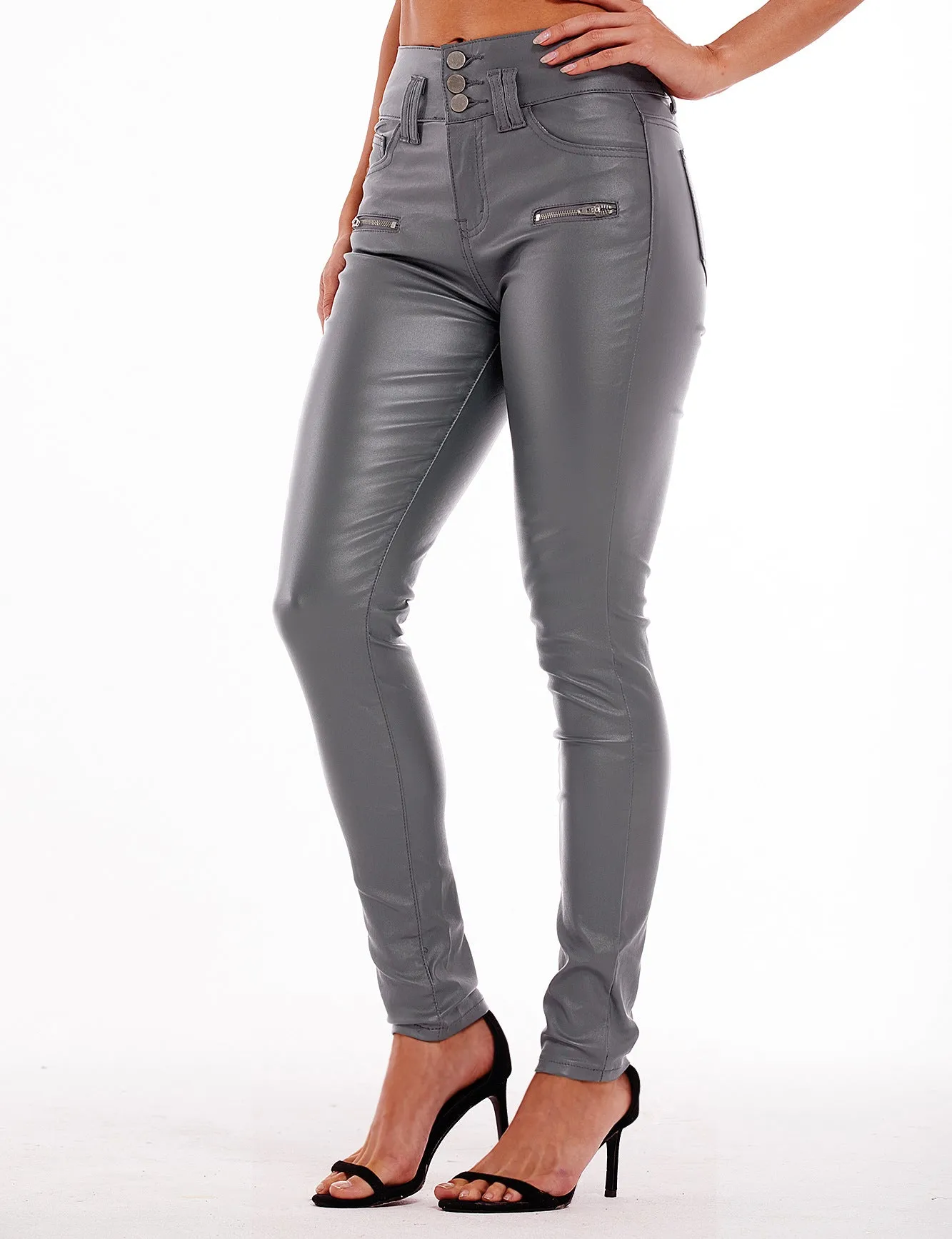 High-waist Stretch-coated Imitation Leather Pants