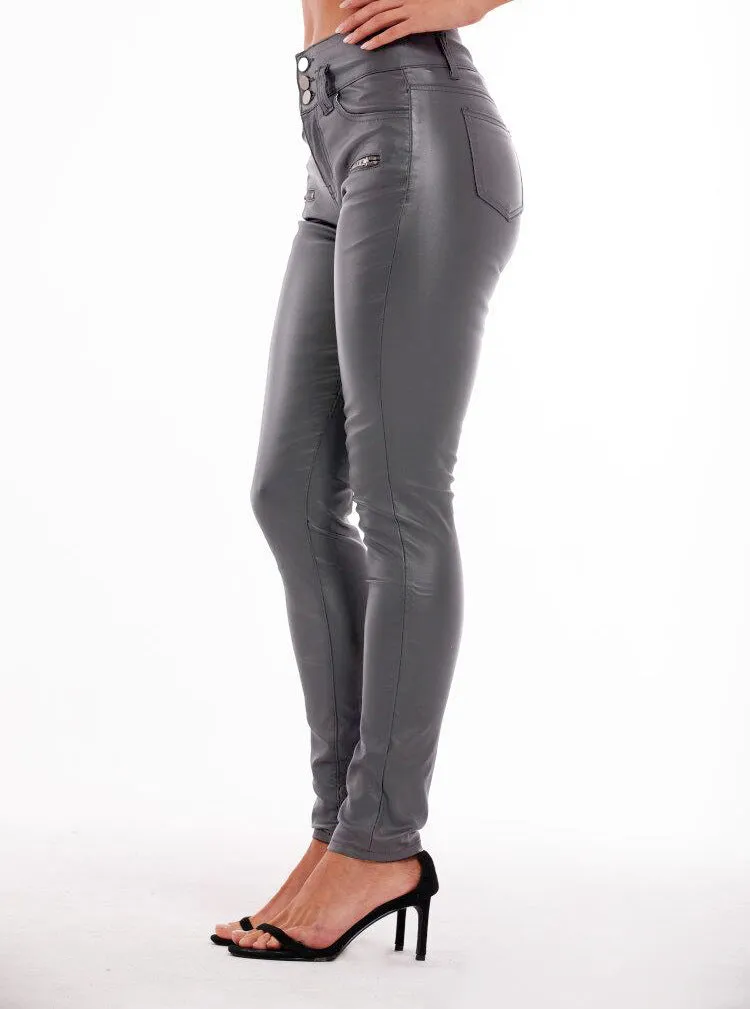 High-waist Stretch-coated Imitation Leather Pants