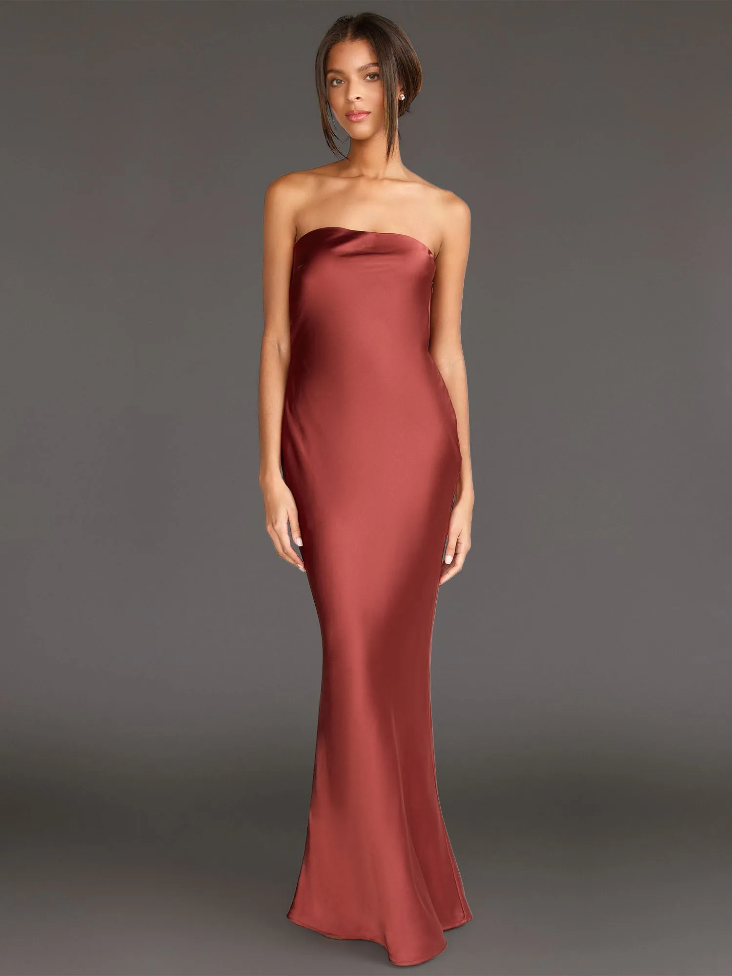 Infinite Strapless Open Back Satin Maxi Dress - Sugarlips