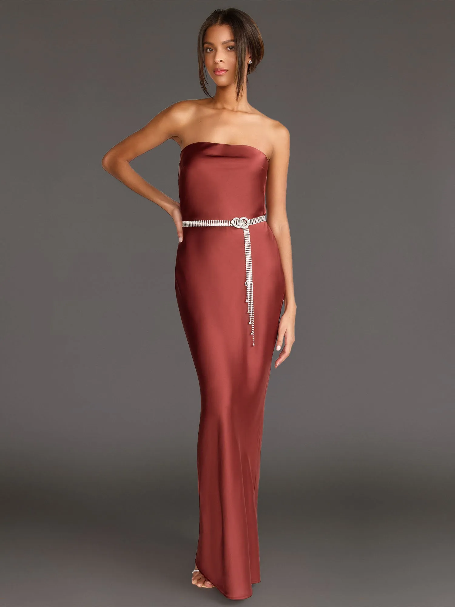 Infinite Strapless Open Back Satin Maxi Dress - Sugarlips