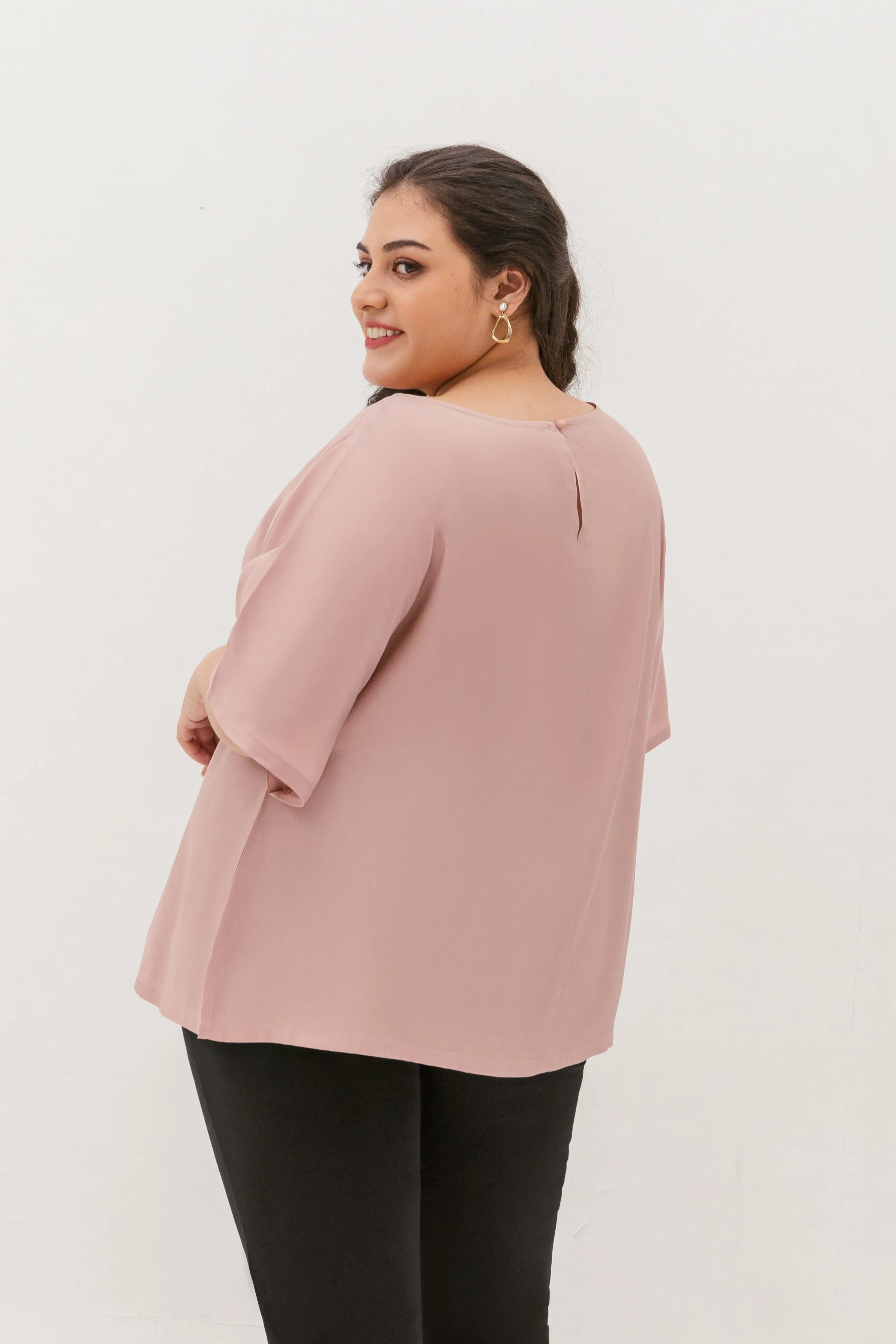 Isla Boat-Neck Flare Sleeve Blouse In Rose Gold