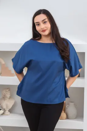 Isla Boat-Neck Flare Sleeve Blouse In Royal Blue