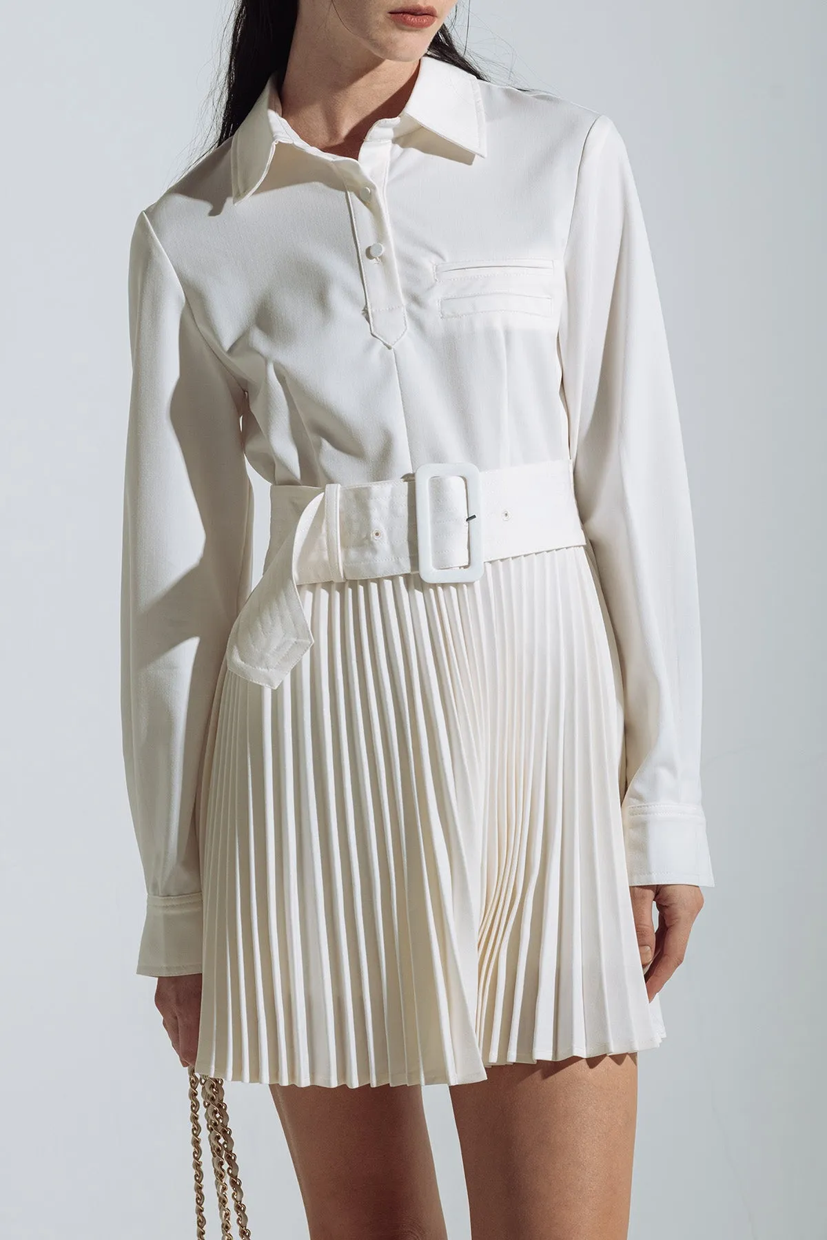 Ivette Belted Pleated Shirt Dress