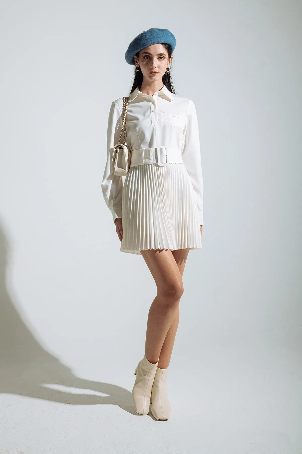 Ivette Belted Pleated Shirt Dress