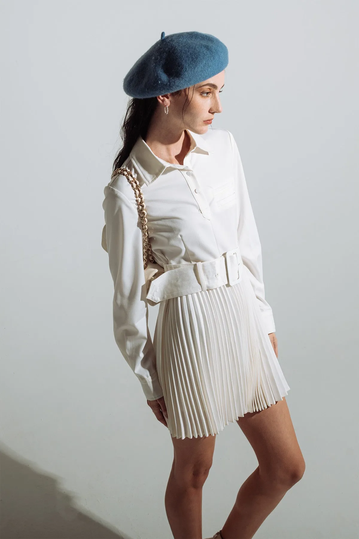 Ivette Belted Pleated Shirt Dress