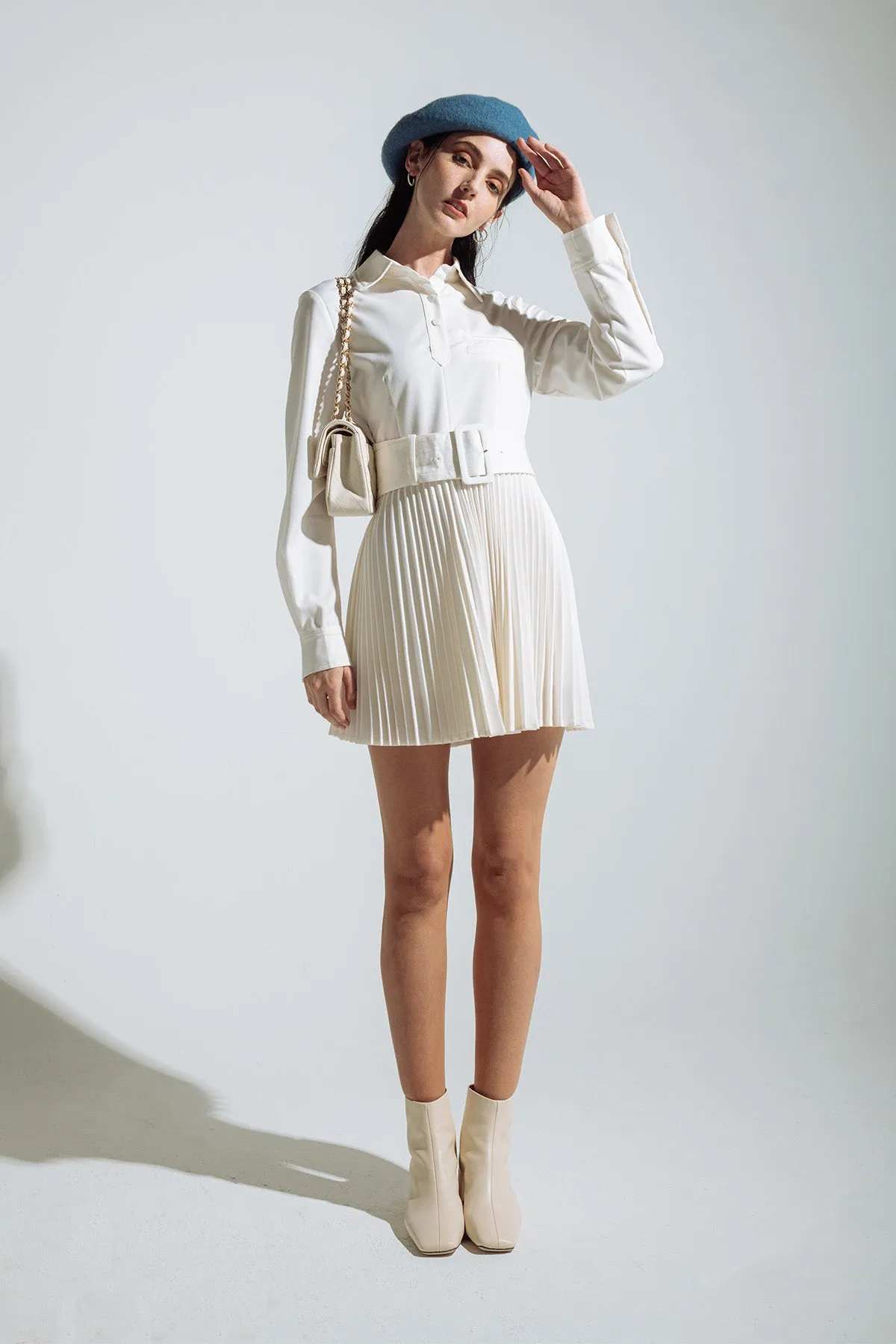 Ivette Belted Pleated Shirt Dress