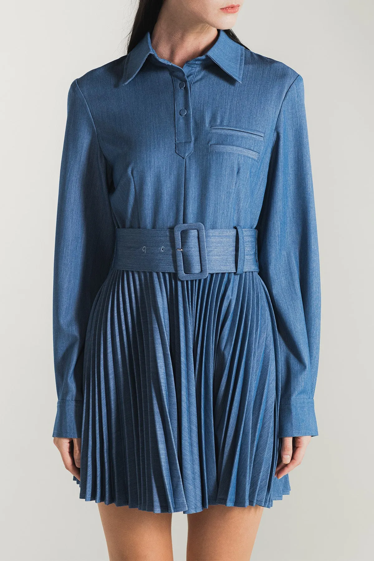 Ivette Belted Pleated Shirt Dress