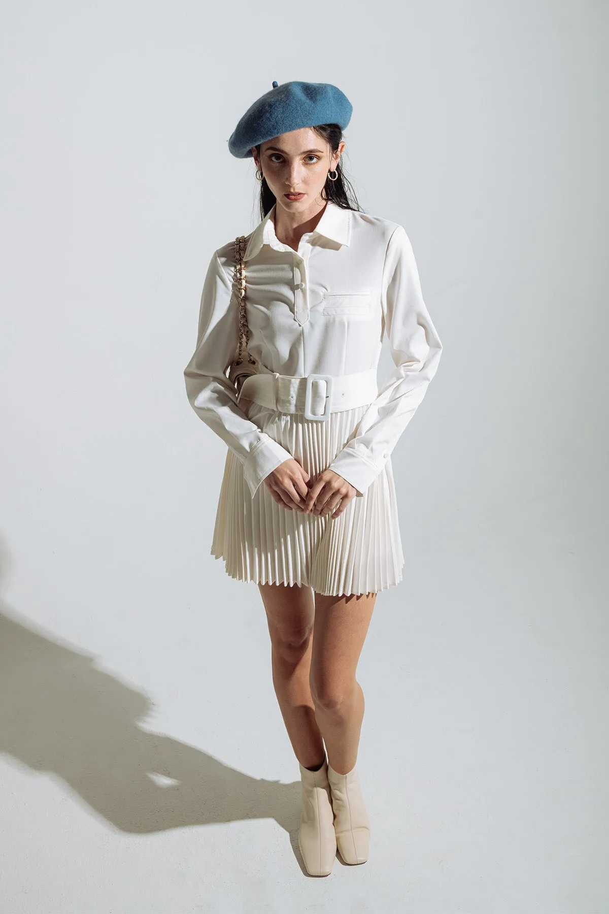 Ivette Belted Pleated Shirt Dress